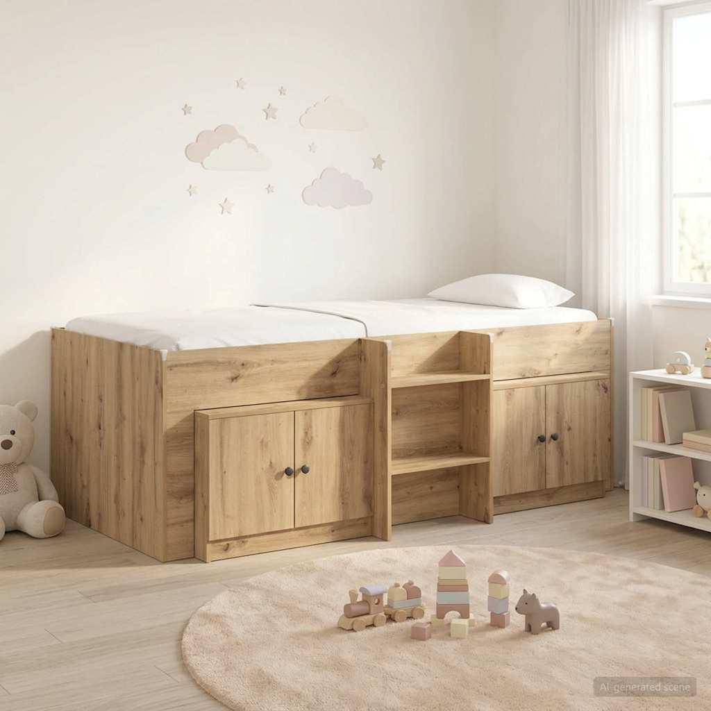 Loftseng med 3 skabe i artisan-eg - konstrueret træ, 193 × 96 × 68,5 cm billede