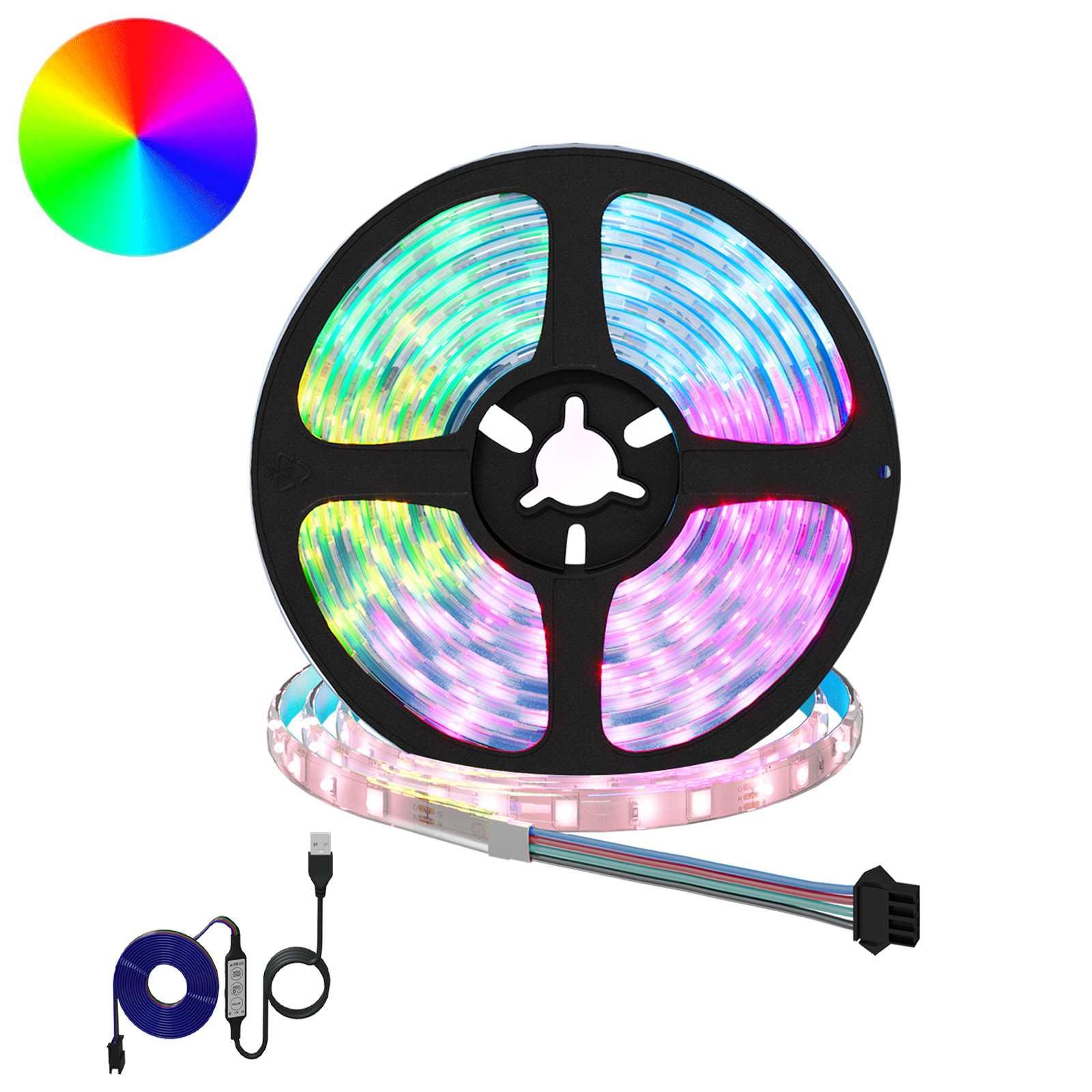 LED strip, 12 stk - 4,0 m, sort/gennemsigtig - USB, farveskift billede