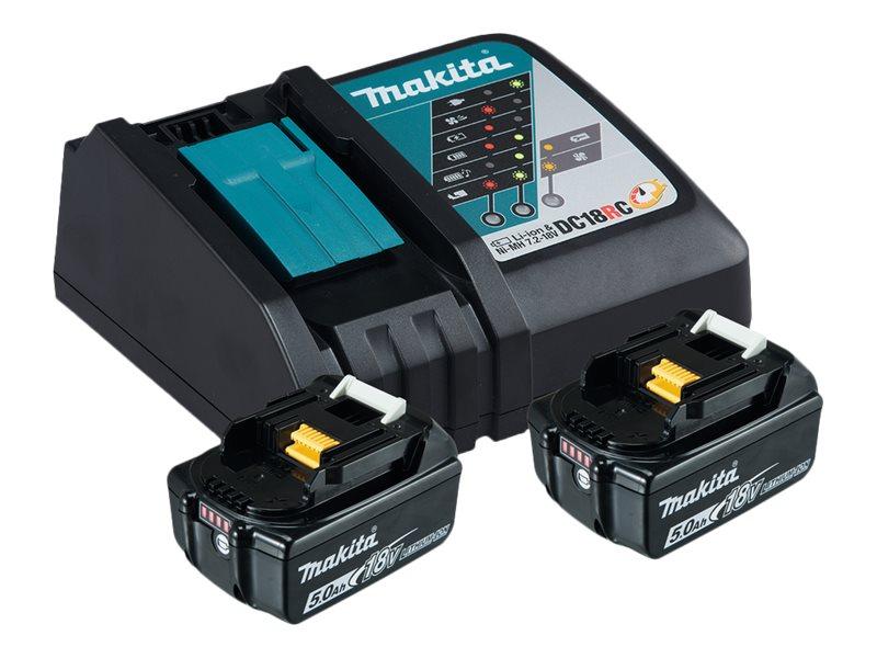 Makita DC18RC batterioplader med 2 x 18 V 5,0 Ah batterier