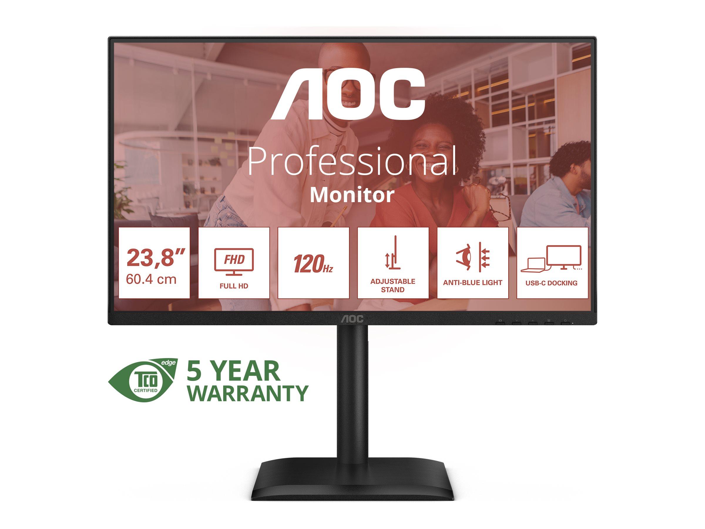 AOC 24E4CV 24" IPS Full HD skærm - 120 Hz, USB‑C dock