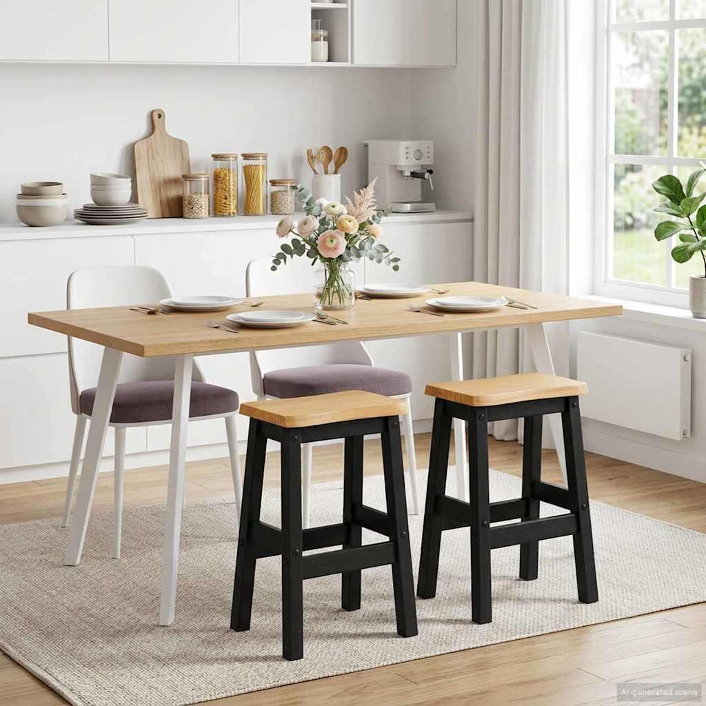 Høj barstol sæt - 2 stk. sort, 40 × 29 × 63 cm, massivt fyrretræ billede