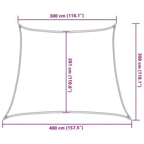Solsejl trapez 3/4 × 3 m - HDPE 160 g/m², blå