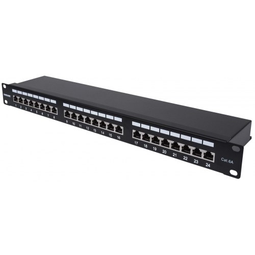 Intellinet patchpanel Cat6a F/UTP - 24 porte, 1U, skÃ¦rmet, 90Â° top-entry, sort