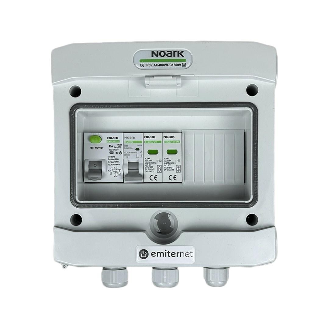EMITER EM-264N AC kapslet tavle IP65 med overspændingsværn type 2, 16 A 1-fase og RCD type A 40 A/300 mA billede