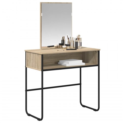 Makeupbord med spejl - sonoma-eg, konstrueret træ og stål, 81 × 40 × 131 cm