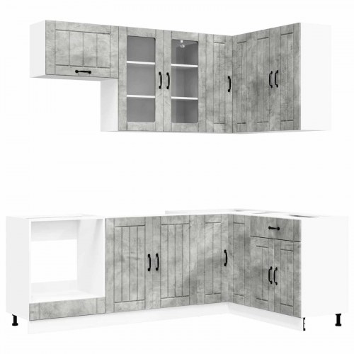 Køkkenenhed LUCCA - 8 dele, betongrå, konstrueret træ