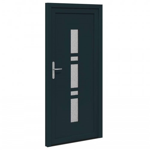 Hoveddør i antracit 88 × 200 cm - PVC med glasfelter