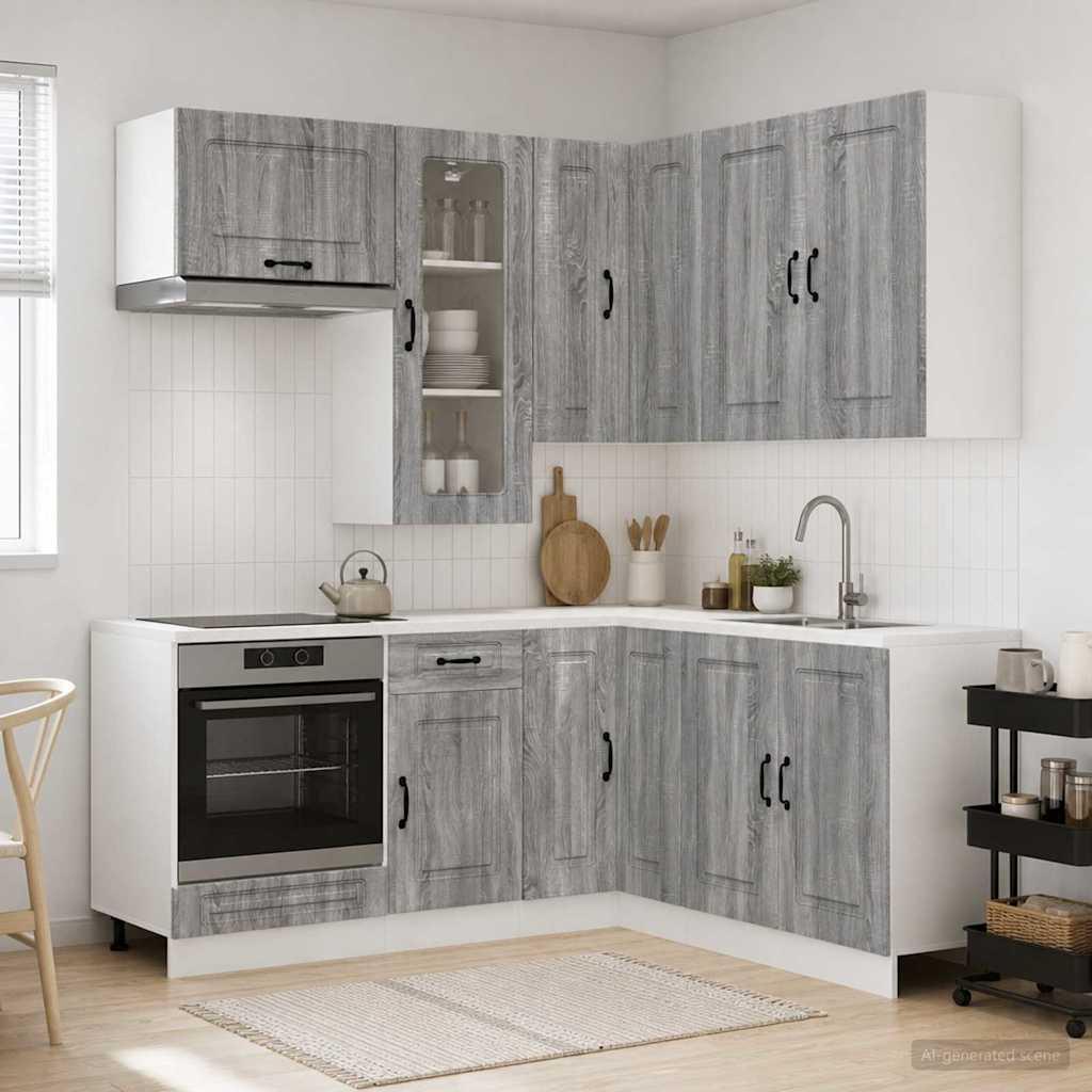 Køkkenenhed KALMAR - 8 dele, grå sonoma, konstrueret træ