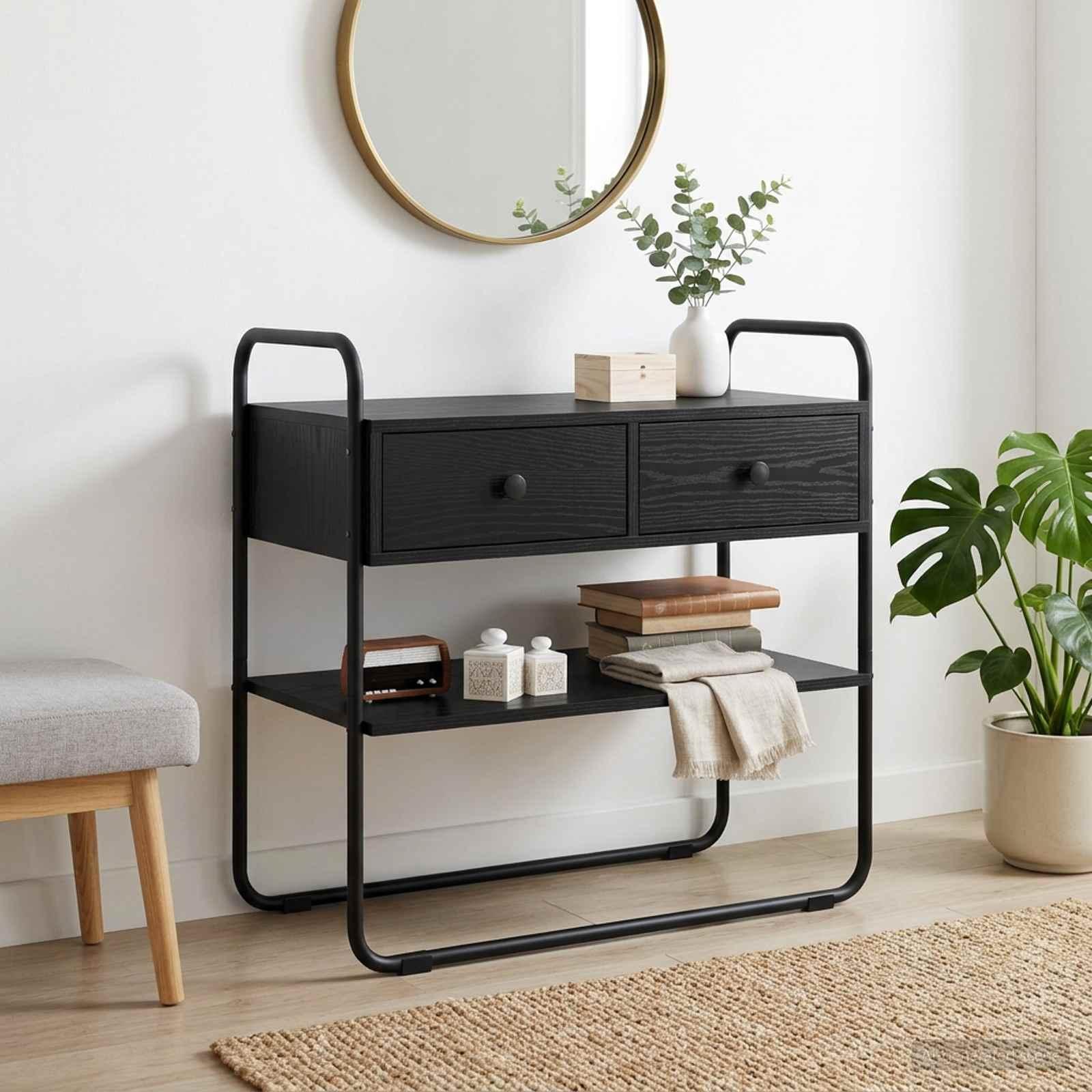 Konsolbord i sort eg 80 × 40 × 75 cm - konstrueret træ og stål