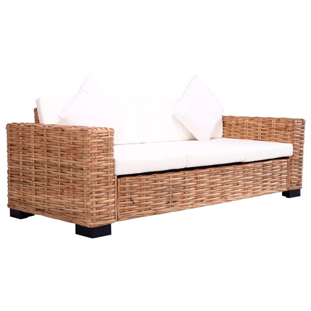 3-personers havesofa naturligt rattan billede