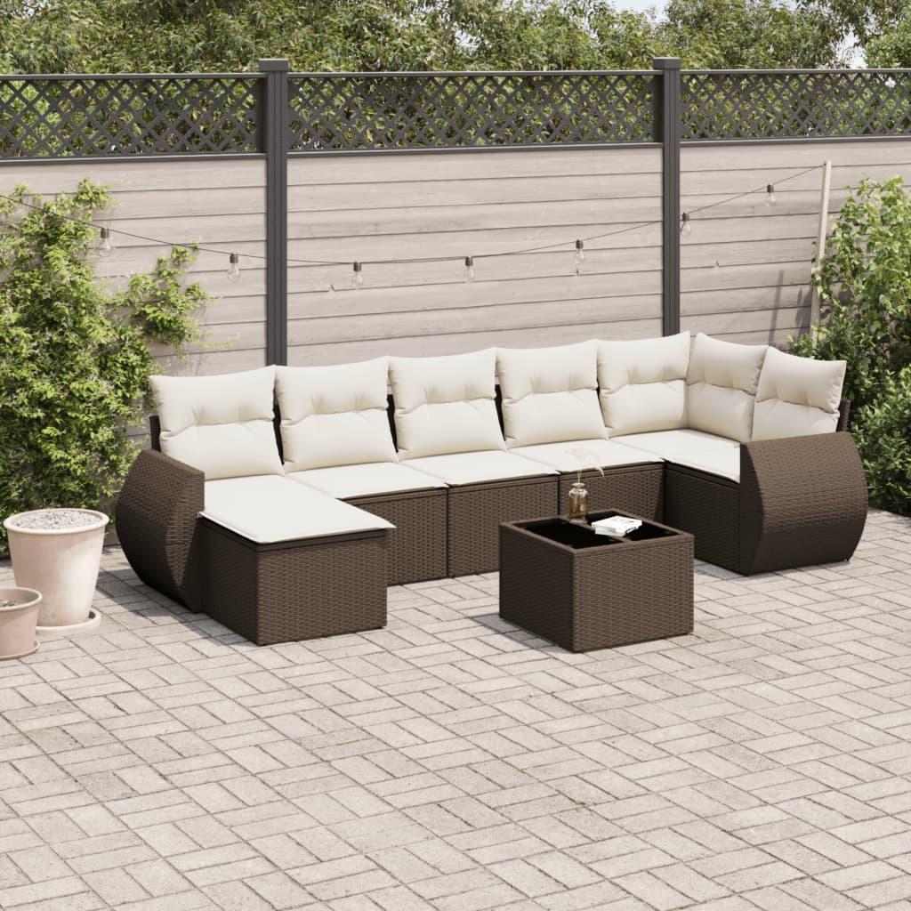 Sofasæt til haven i polyrattan - 8 dele med hynder, brun billede