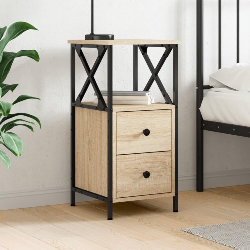Sengebord i sonoma-eg - 34 × 35,5 × 70 cm, konstrueret træ og jern
