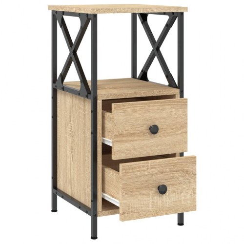 Sengebord i sonoma-eg - 34 × 35,5 × 70 cm, konstrueret træ og jern
