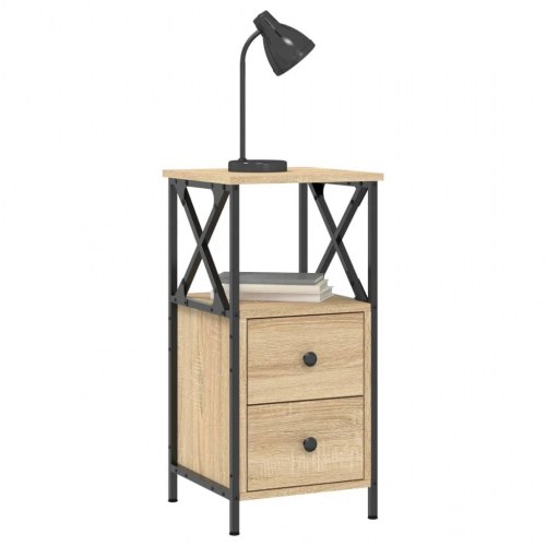 Sengebord i sonoma-eg - 34 × 35,5 × 70 cm, konstrueret træ og jern
