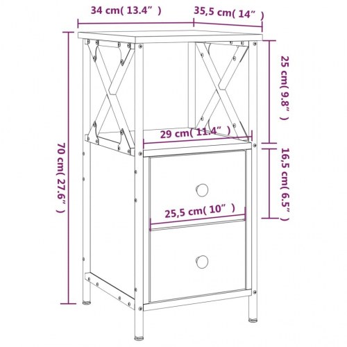 Sengebord i sonoma-eg - 34 × 35,5 × 70 cm, konstrueret træ og jern