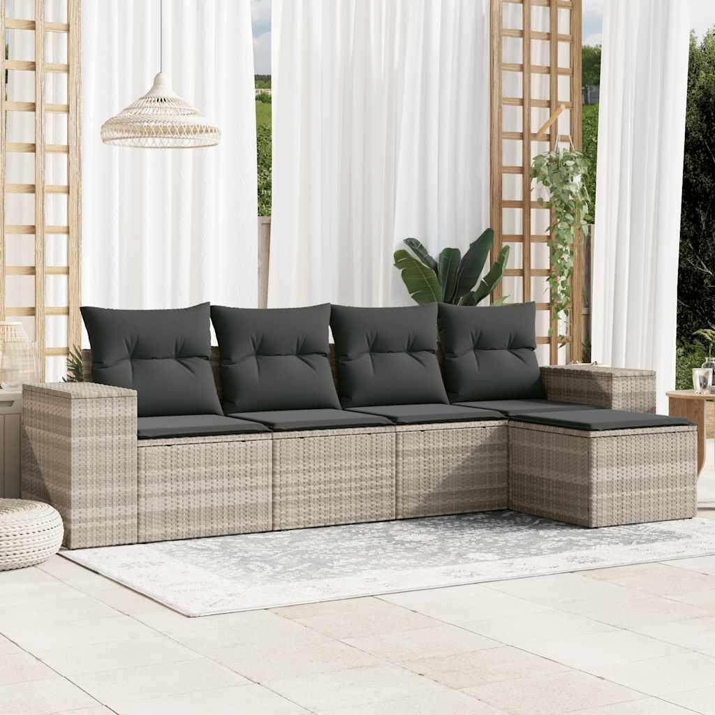 Sofasæt til haven i polyrattan, 5 dele med hynder - lysegrå billede
