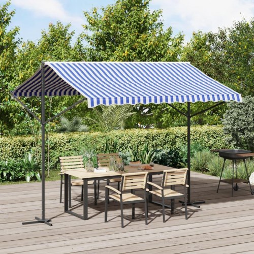 Fritstående markise 300 × 300 cm - blå/hvid stribet stof og stål