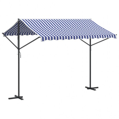 Fritstående markise 300 × 300 cm - blå/hvid stribet stof og stål