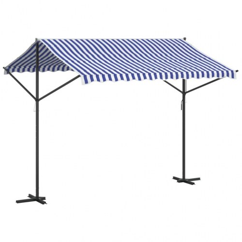 Fritstående markise 300 × 300 cm - blå/hvid stribet stof og stål