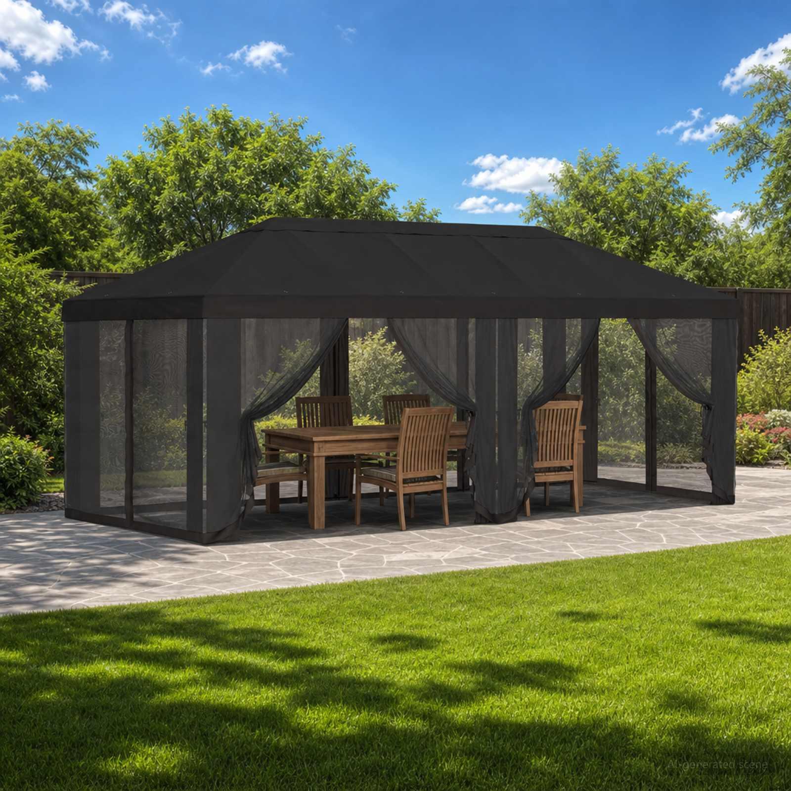Gazebo cover med sidevægge 6 x 3 m - antracit polyester 190 gsm billede