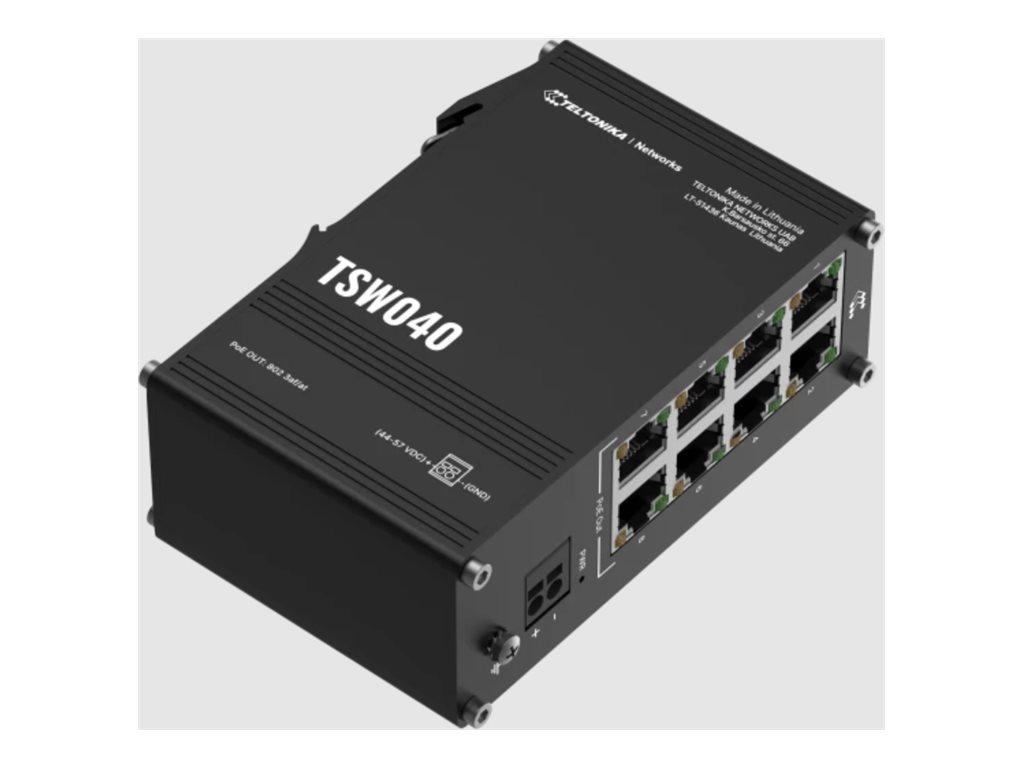 Teltonika TSW040 switch - 8 porte Fast Ethernet PoE+, DIN-skinne