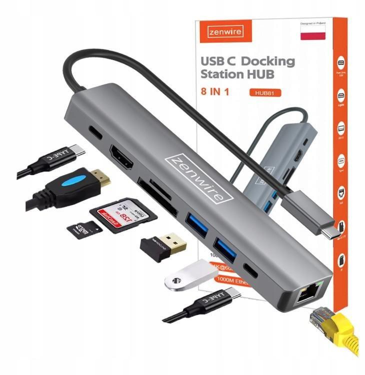 Zenwire HUB81 USB‑C dockingstation 8‑i‑1 - HDMI 2.0 4K 60 Hz, Gigabit Ethernet billede