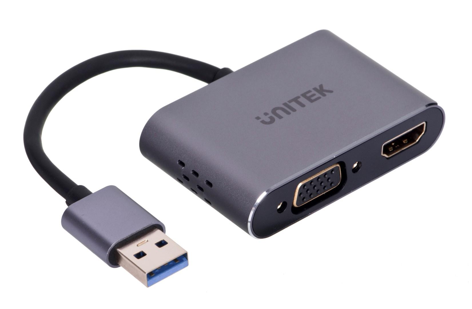 UNITEK V1304A videoadapter 0,15 m - USB Type-A til HDMI + VGA, grå