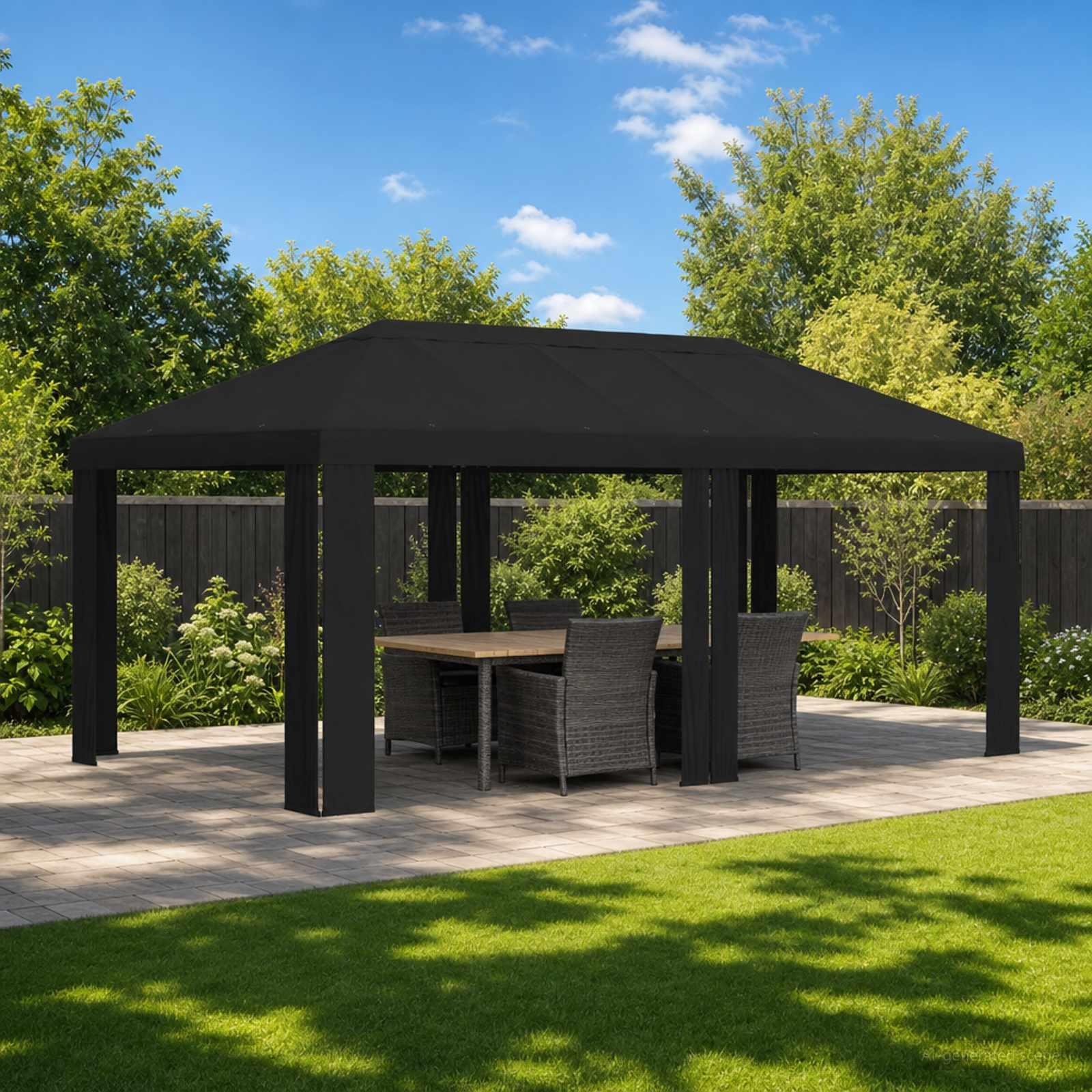 Gazebo dækkesejl 6 x 3 m - sort polyester 190 gsm
