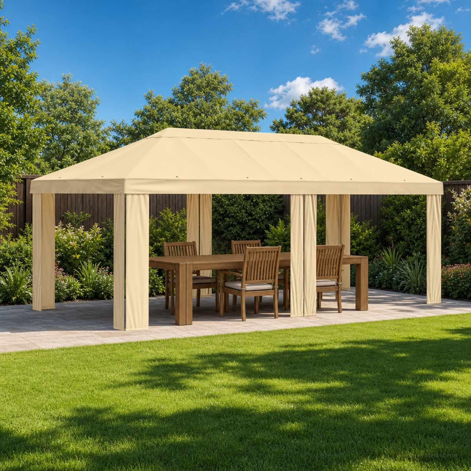 Gazebo dækken 6 x 3 m - cremefarvet polyester 190 gsm