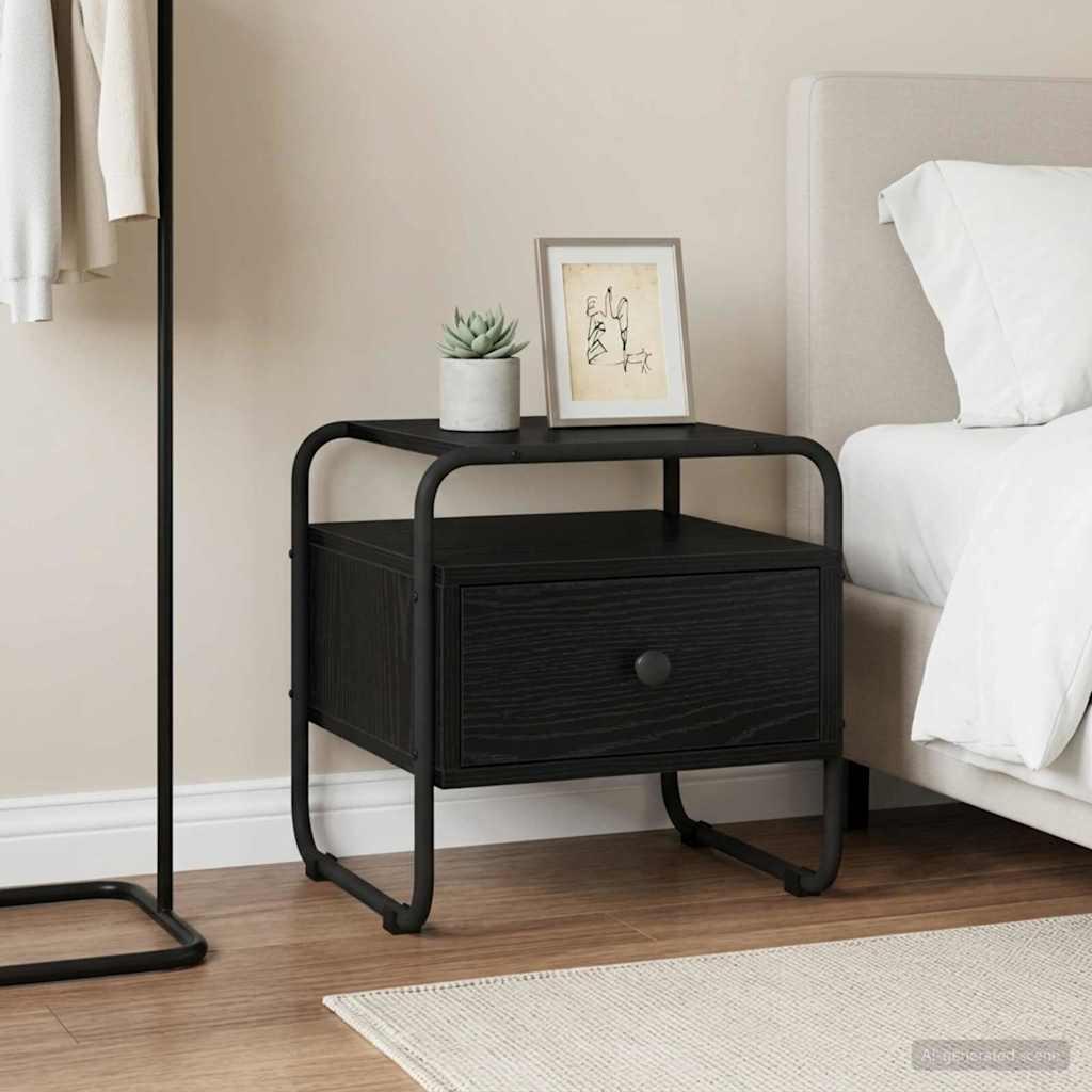 Sengebord i sort eg 40 × 39,5 × 40 cm - konstrueret træ og stål billede