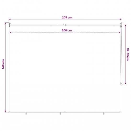 Udendørs rulleskærm sort 200 x 140 cm HDPE med 90% UV-blok