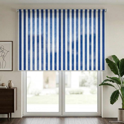 Udendørs rulleskærm 145 x 230 cm blå og hvid stribet HDPE