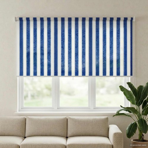 Udendørs rulleskærm 165 x 140 cm 90% UV blok blå og hvid stribet HDPE