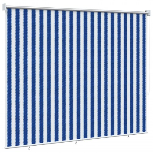 Udendørs rullegardin med 90% UV-blokering blå og hvid stribet HDPE 205 x 140 cm