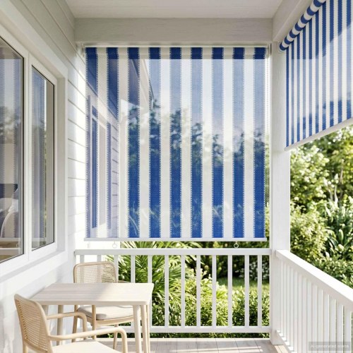 Udendørs rulleskærm med 90 % UV-blok blå og hvid stribet 80 x 140 cm