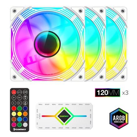 GameMax KF300 WH kabinetventilator 120 mm ARGB 3-pak - hvid billede
