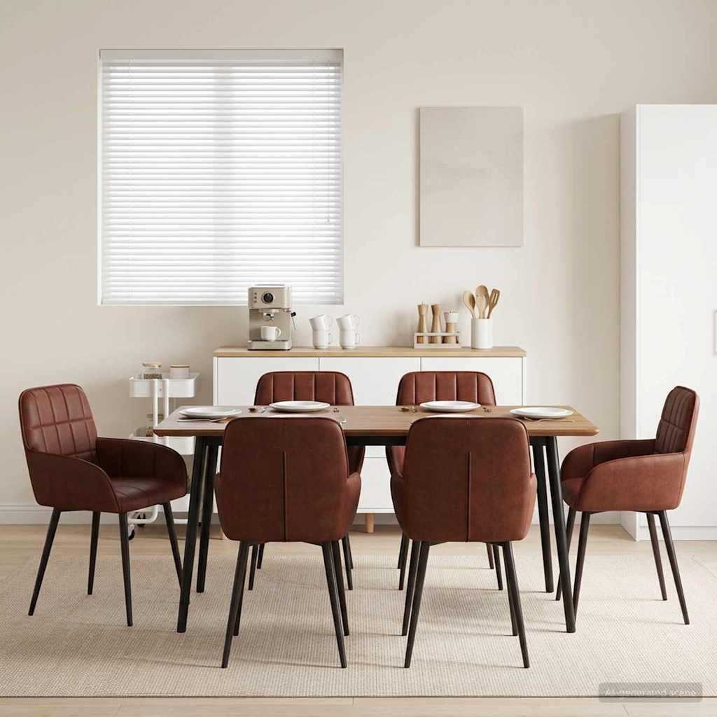 Spisestole 6 stk i kunstlæder med armlæn - skinnende brun 57 x 50 x 85 cm