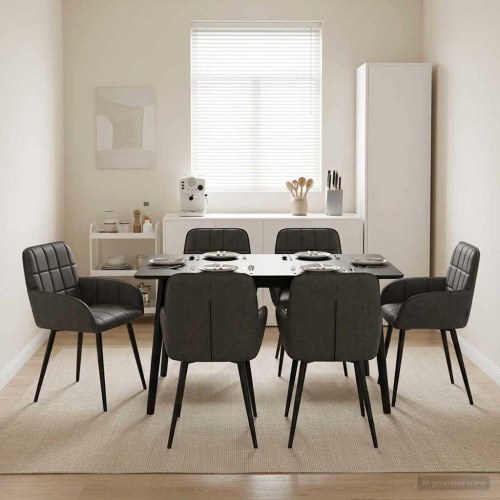 Spisestole 6 stk i kunstlæder sort med armlæn 57 x 50 x 85 cm