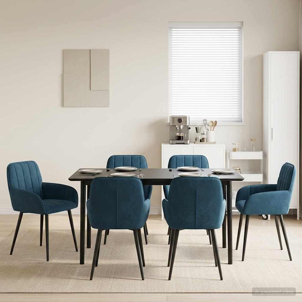 Spisestole 6 stk i fløjl med armlæn - blå 57 x 50 x 85 cm