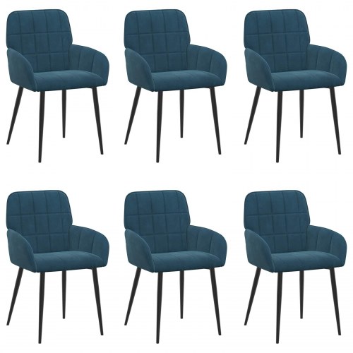 Spisestole 6 stk i fløjl med armlæn - blå 57 x 50 x 85 cm