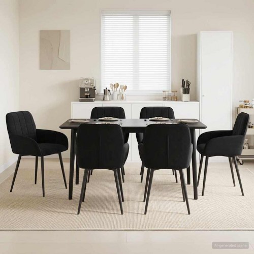 Spisestole 6 stk i fløjl med armlæn - sort 57 x 50 x 85 cm