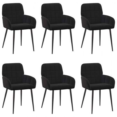 Spisestole 6 stk i fløjl med armlæn - sort 57 x 50 x 85 cm