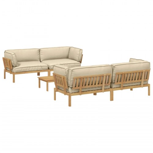 Sofa sæt med puder 5 stk i beige massivt akacietræ til udendørs brug