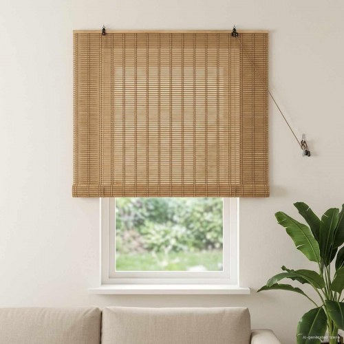 Rullegardin i bambus naturlig/brun 130 x 160 cm
