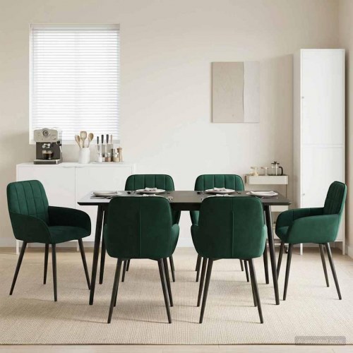 Spisestole 6 stk i fløjl med armlæn mørkegrøn 57 x 50 x 85 cm