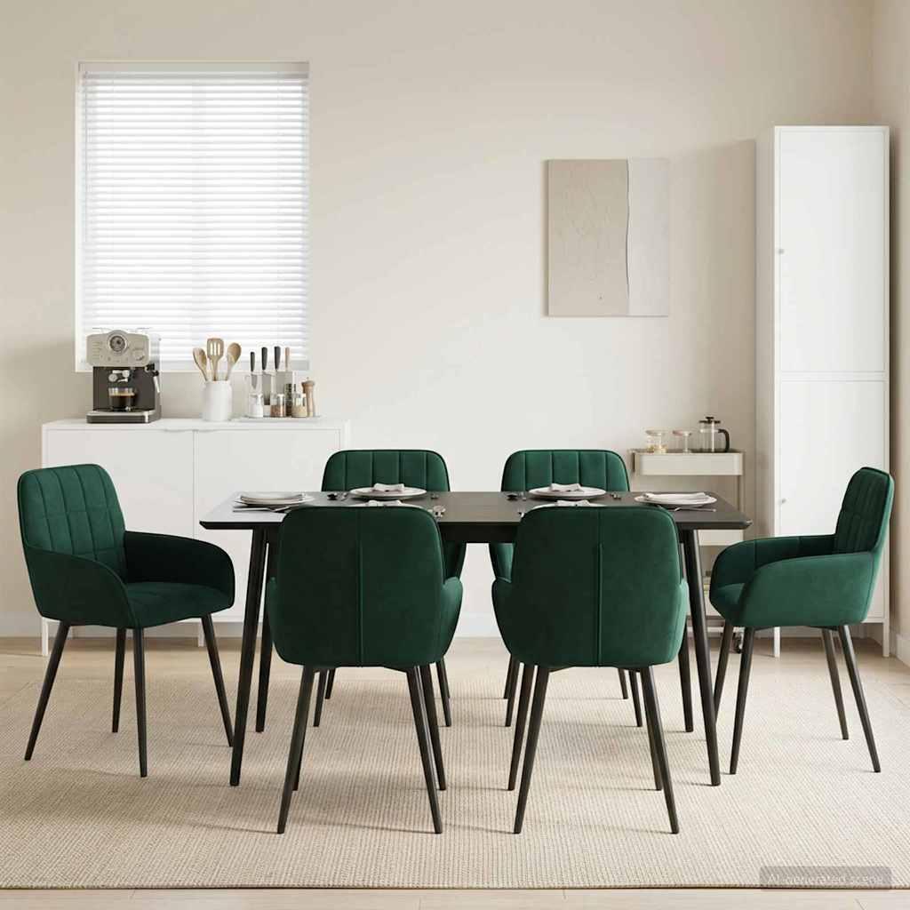 Spisestole 6 stk i fløjl med armlæn mørkegrøn 57 x 50 x 85 cm
