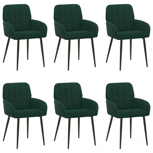Spisestole 6 stk i fløjl med armlæn mørkegrøn 57 x 50 x 85 cm