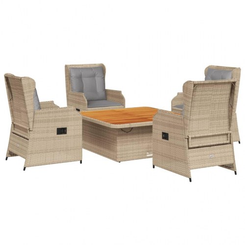 Loungesæt til haven 5 dele med hynder og bord i polyrattan beige