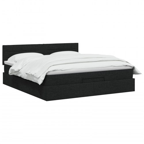 Ottoman seng med madras og opbevaring 180 x 200 cm sort stof