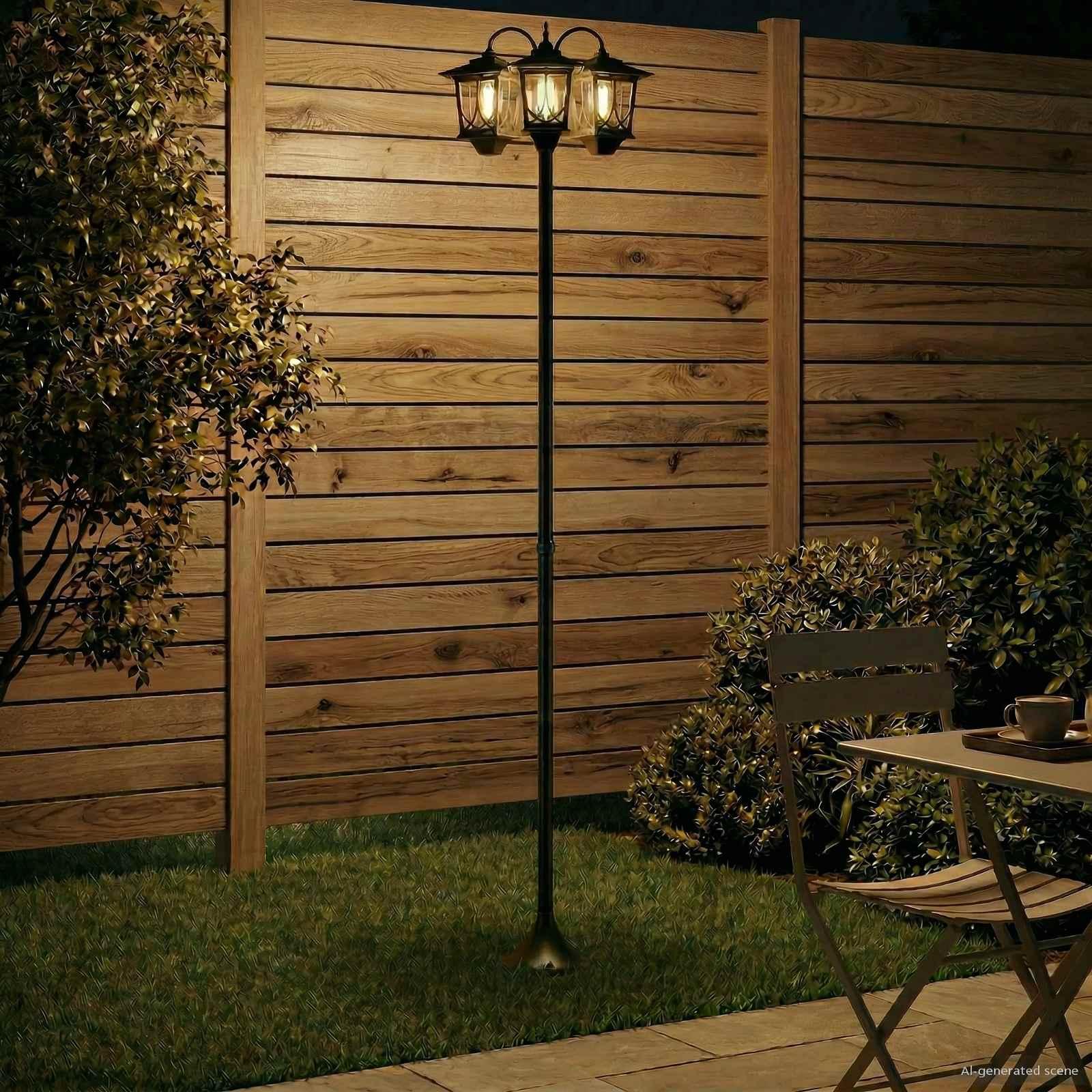 Udendørs solcellelampe med 3 LED-lygter sort 187 cm